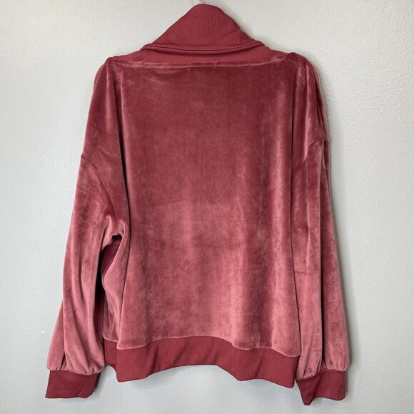 Summersalt Velvet Top Womens Large  Dark Dusty Pink Funnel Zip Neck Long Sleeve - Picture 7 of 11